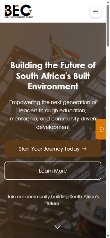 The live Built Environment Clinic homepage on mobile.